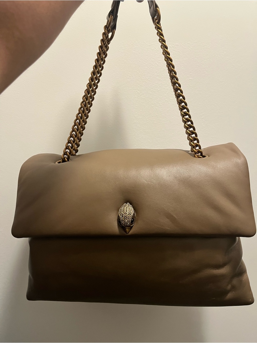 Kurt Geiger XXL Bag Luxury Taupe Leather Shoulder Bag with Chain Strap
